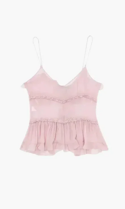 | Adjustable Tie Detail Sleeveless Ruffle Top