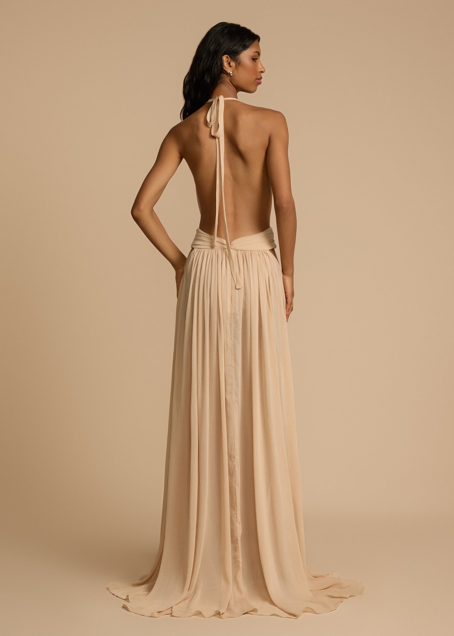 | Plunge Drape Halter Maxi Gown