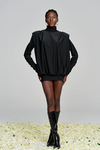 Alphonsus Backless Ruch Mini Dress In Black