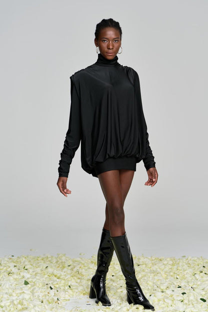 Alphonsus Backless Ruch Mini Dress In Black
