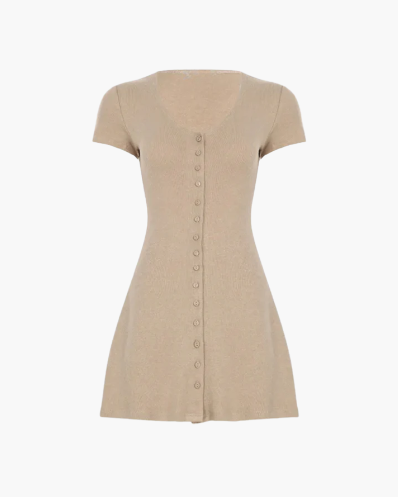 | Ribbed Contour Buttoned Mini Dress