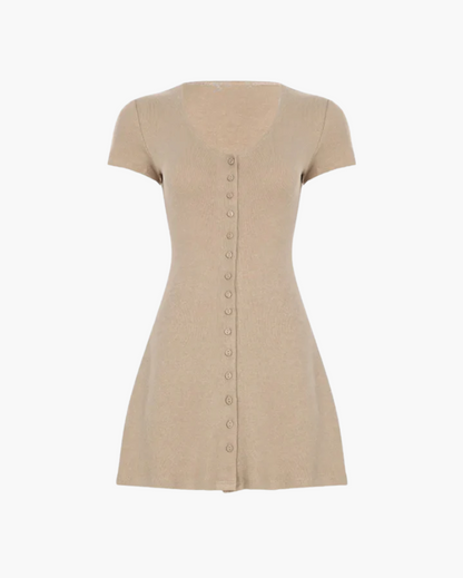 | Ribbed Contour Buttoned Mini Dress