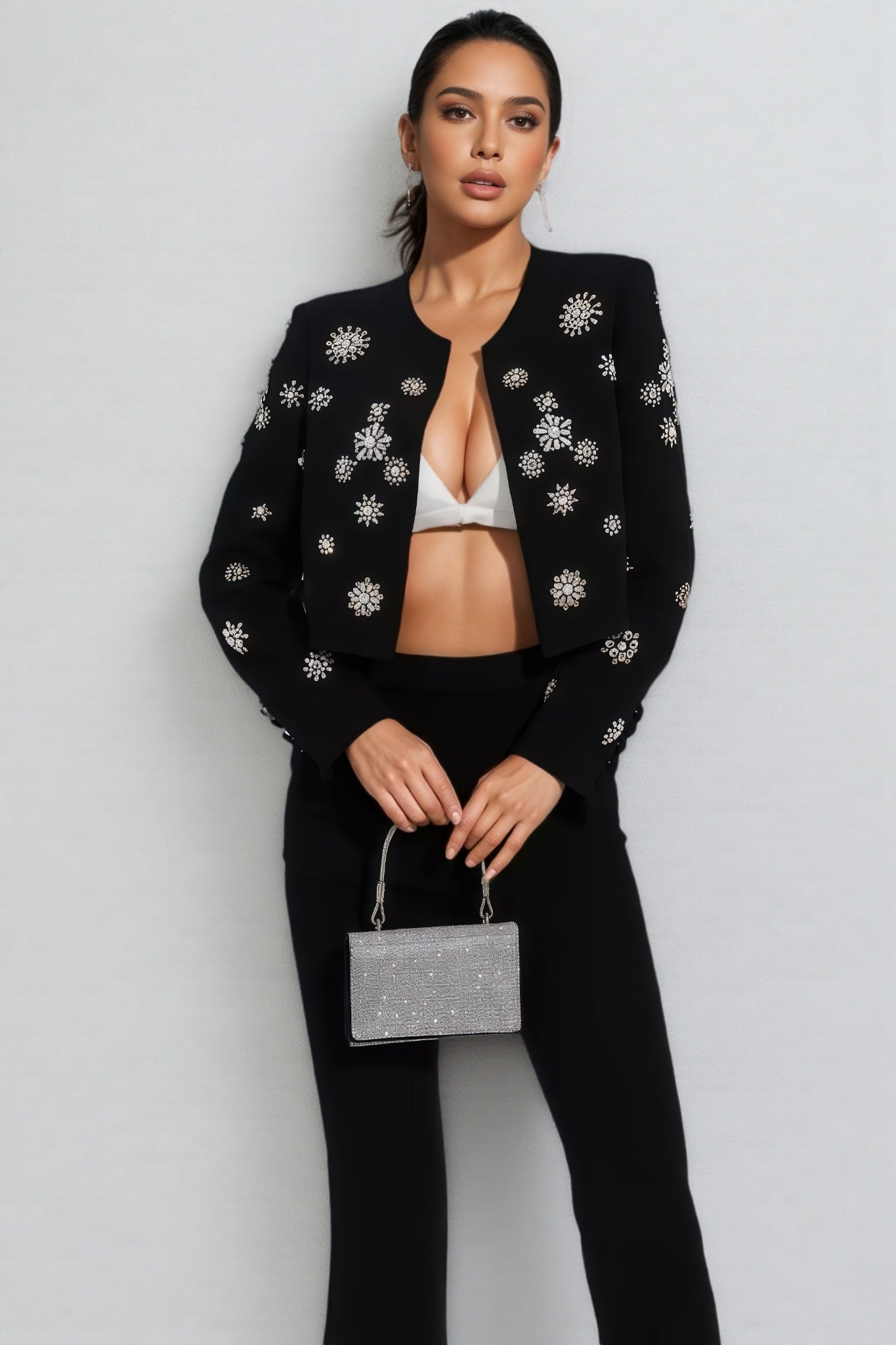 Reyna Black Crystal Pearl Blazer Set