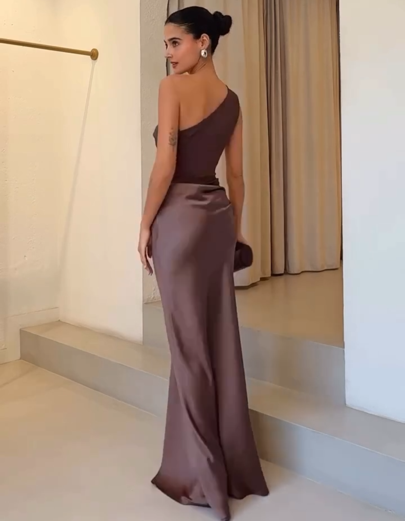 | Sculpted Drape Satin Evening Gown