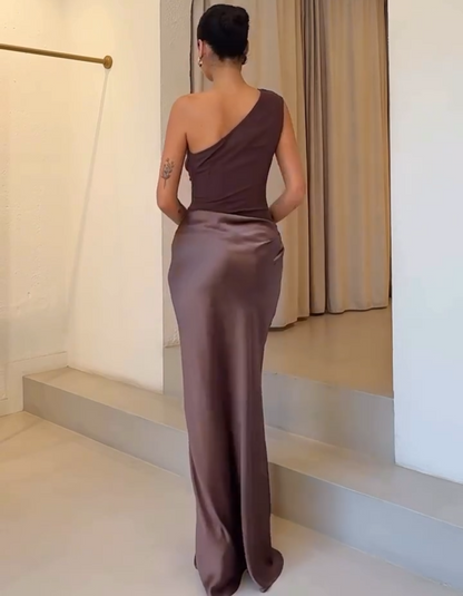| Sculpted Drape Satin Evening Gown