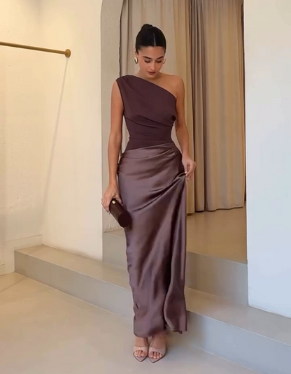| Sculpted Drape Satin Evening Gown