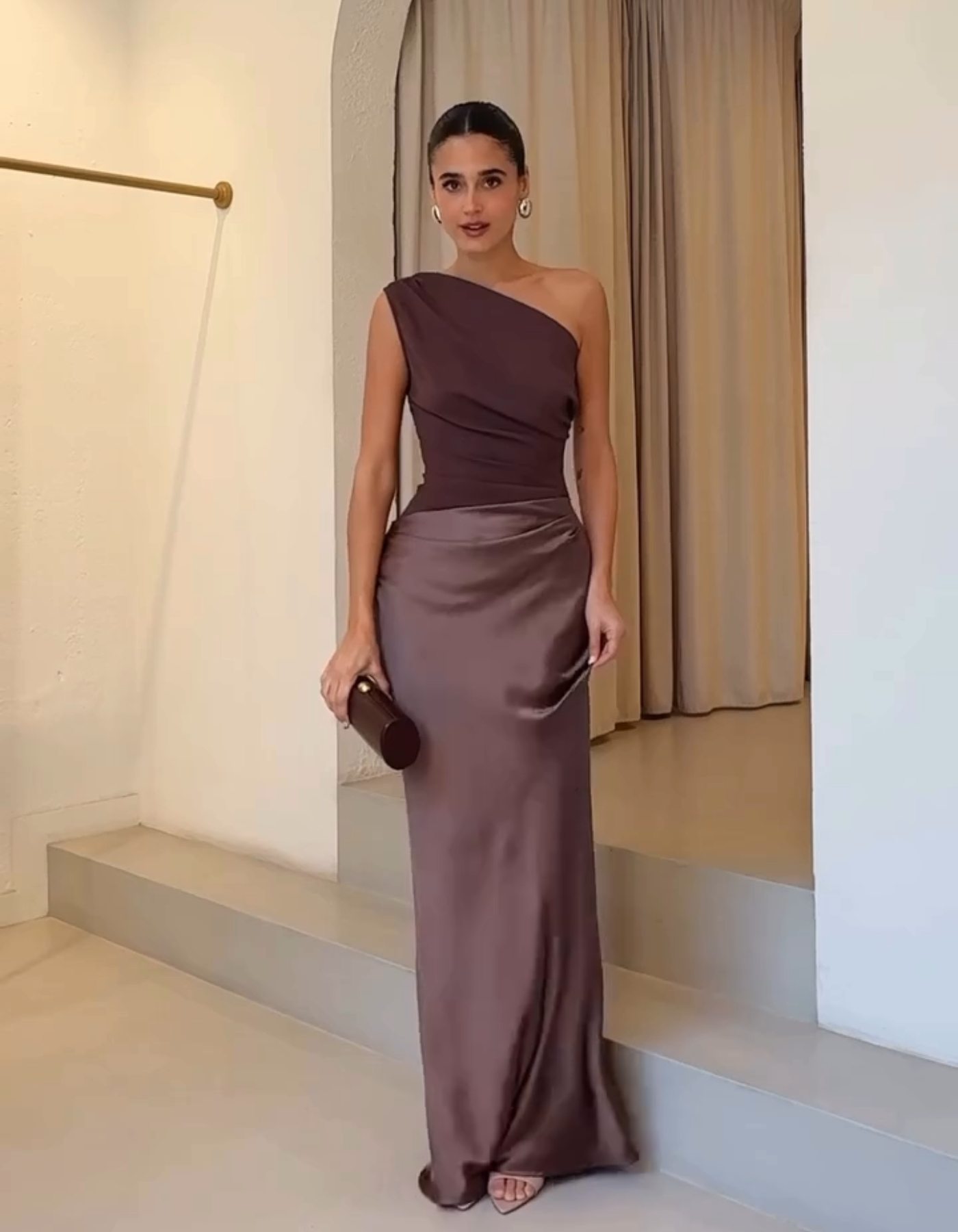 | Sculpted Drape Satin Evening Gown