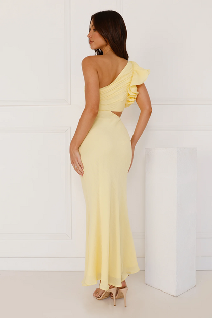 | Ruffled Shoulder One-Shoulder Midi Dress
