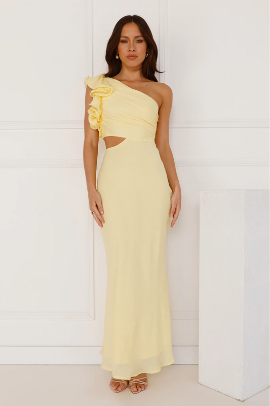 | Ruffled Shoulder One-Shoulder Midi Dress