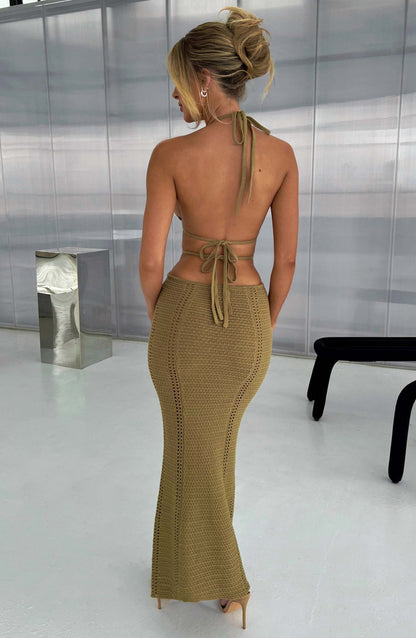 | Cutout Crochet Halter Maxi Dress