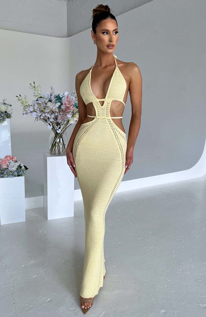 | Cutout Crochet Halter Maxi Dress