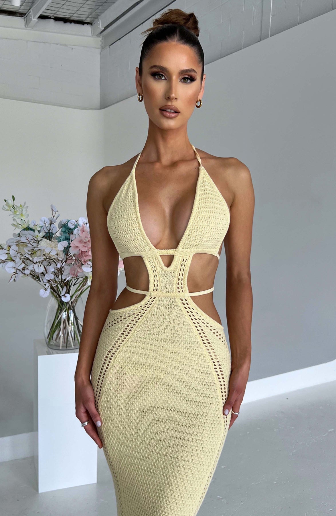 | Cutout Crochet Halter Maxi Dress