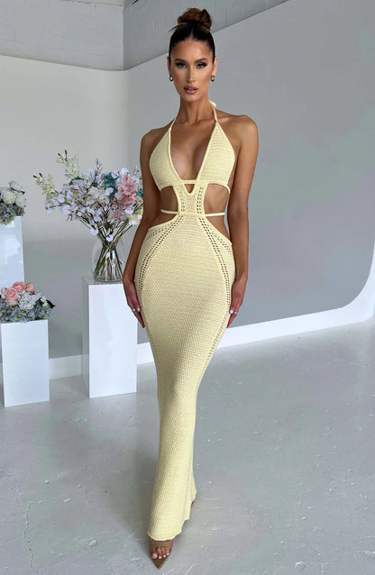 | Cutout Crochet Halter Maxi Dress