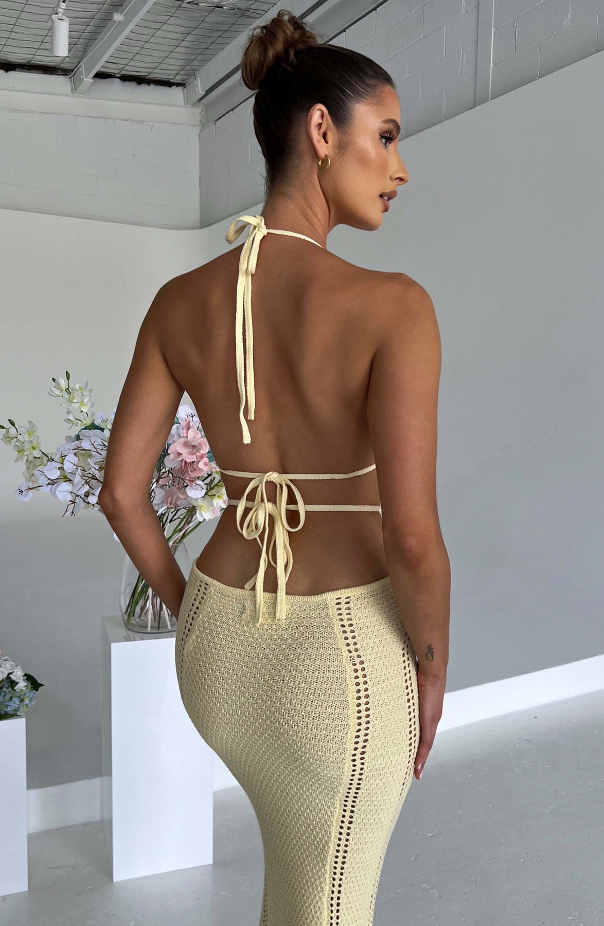 | Cutout Crochet Halter Maxi Dress