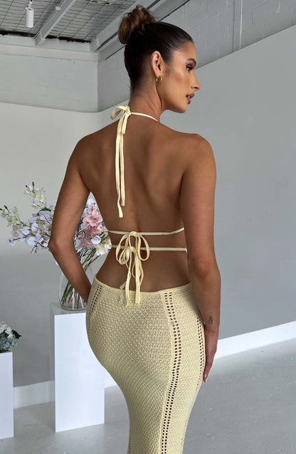 | Cutout Crochet Halter Maxi Dress
