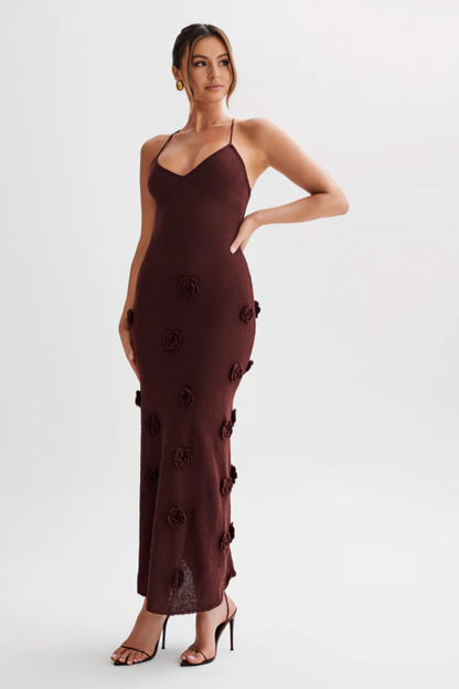 | Knitted slip dress with rosette detail