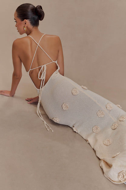 | Knitted slip dress with rosette detail