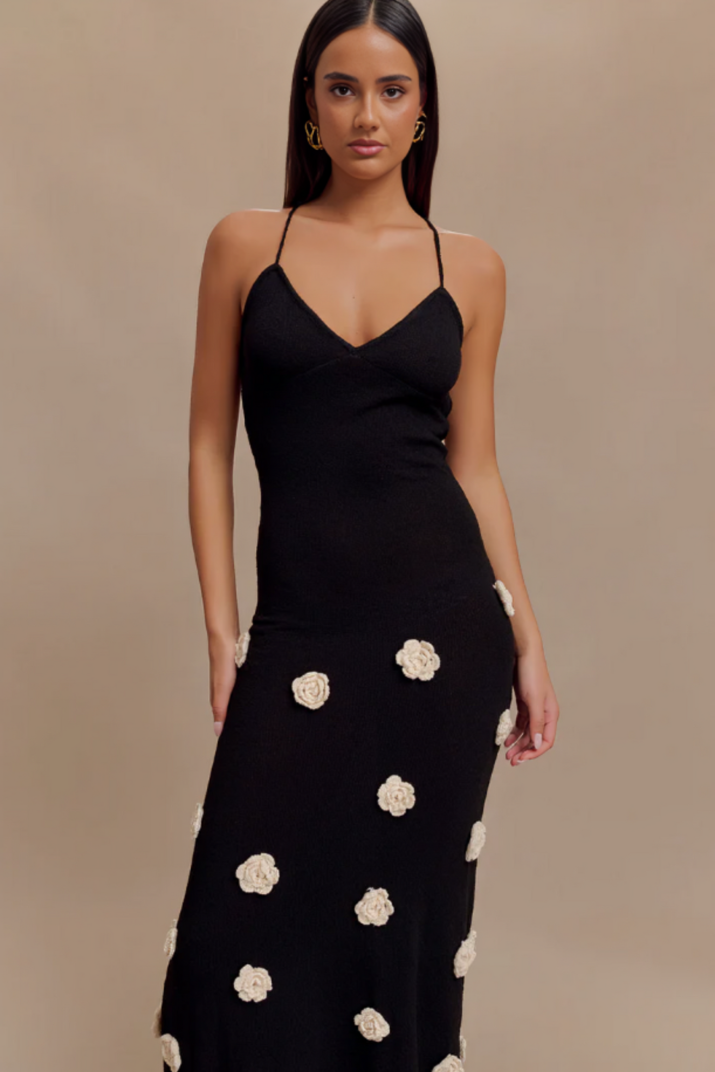 | Knitted slip dress with rosette detail