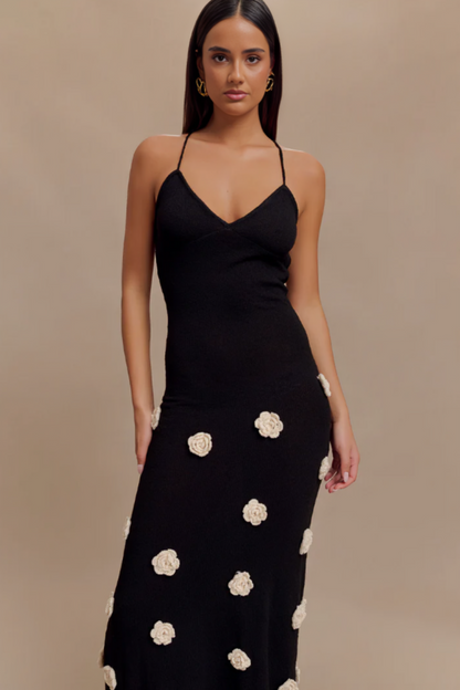 | Knitted slip dress with rosette detail
