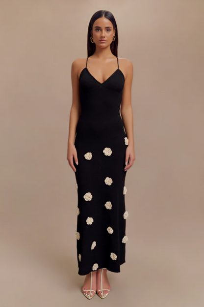 | Knitted slip dress with rosette detail