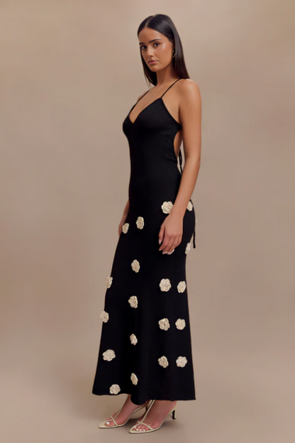 | Knitted slip dress with rosette detail