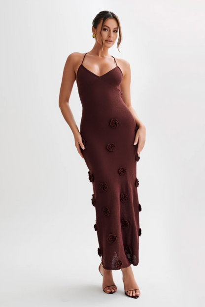 | Knitted slip dress with rosette detail