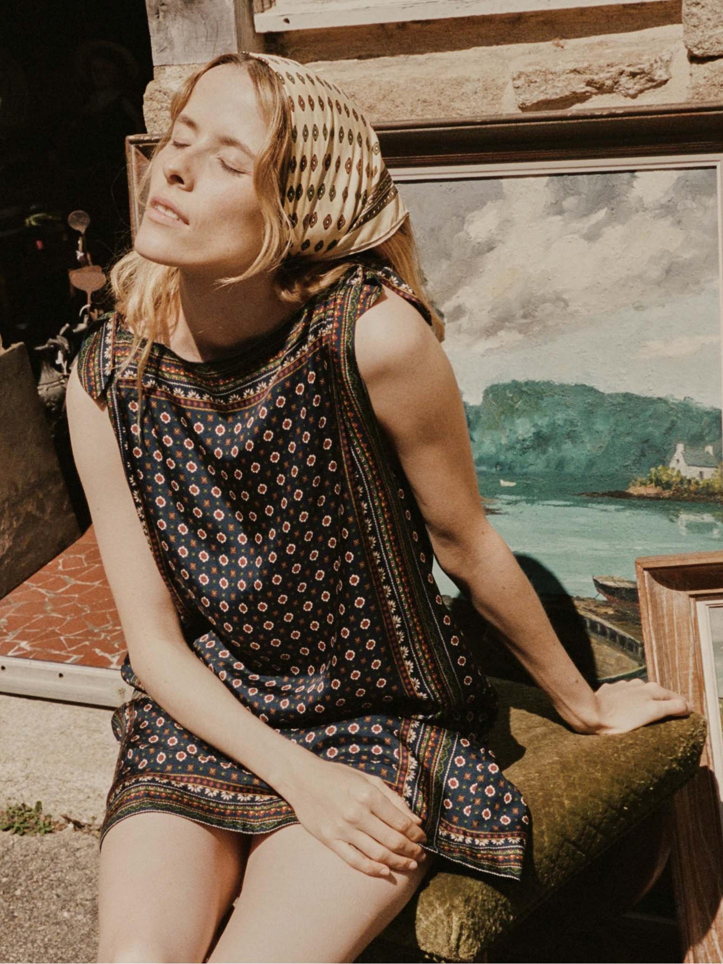 | Vintage Print Sleeveless Mini Dress