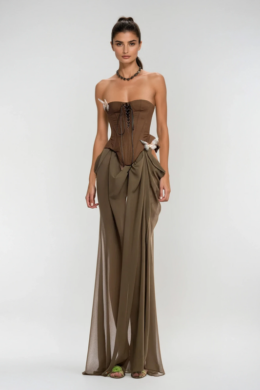 Ardelis Strapless Butterfly Lace Up Maxi Dress
