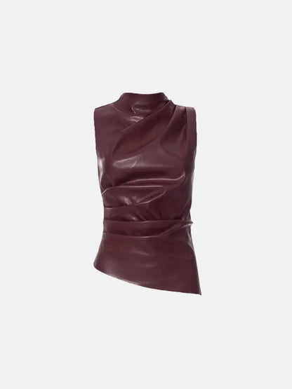 | Asymmetrical Hemline Faux Leather Top
