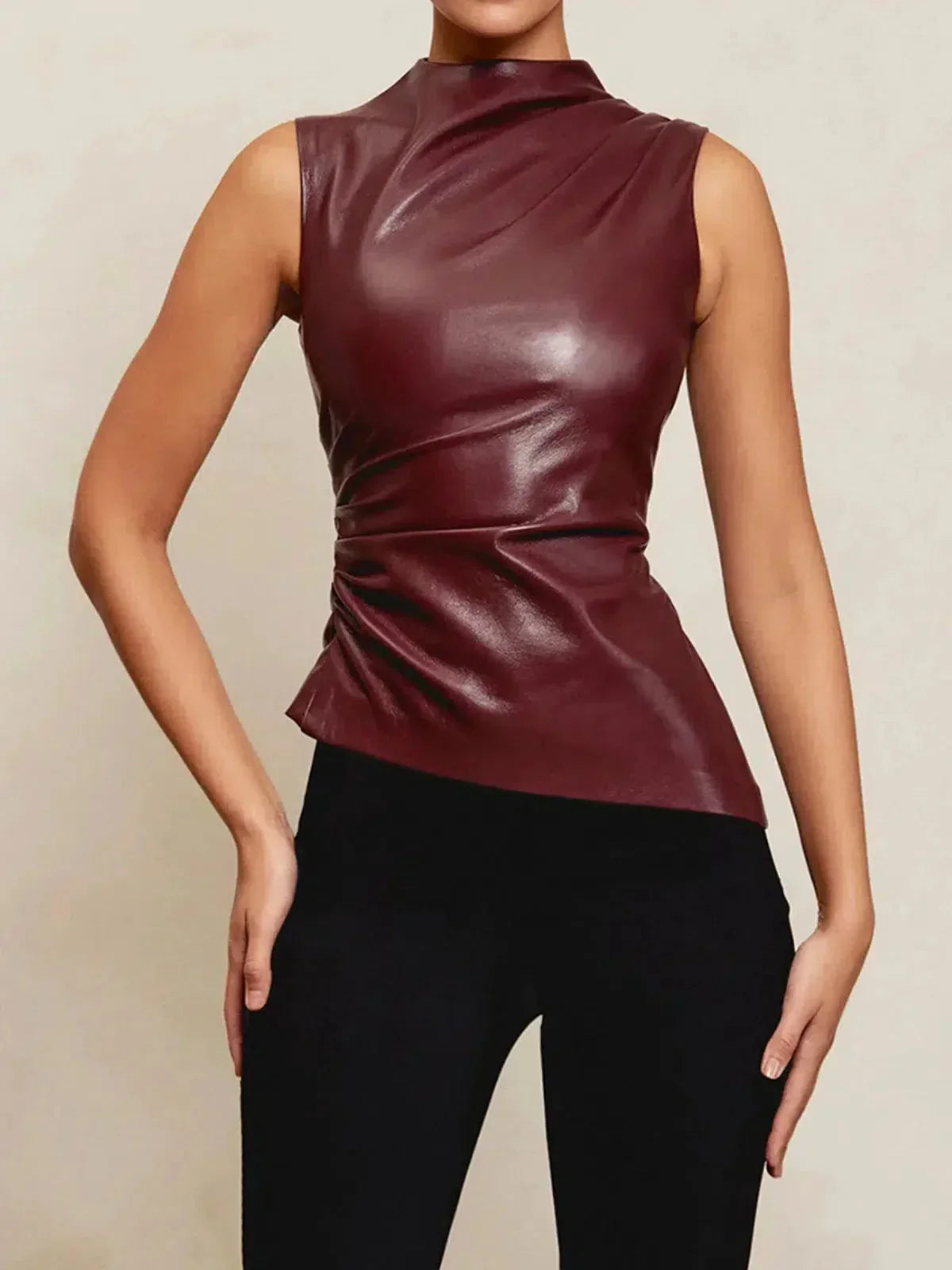 | Asymmetrical Hemline Faux Leather Top