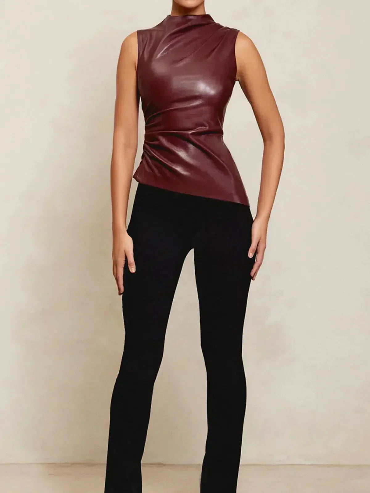 | Asymmetrical Hemline Faux Leather Top