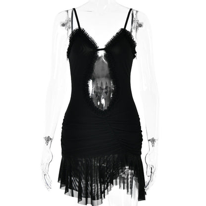 Arrival Backless Dress Trend Mesh Splicing Sling Cropped Outfit Short Dress for