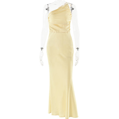 Arrival Dress One Shoulder Pleated Backless Sleeveless Dress Slim Fit Maxi Dress