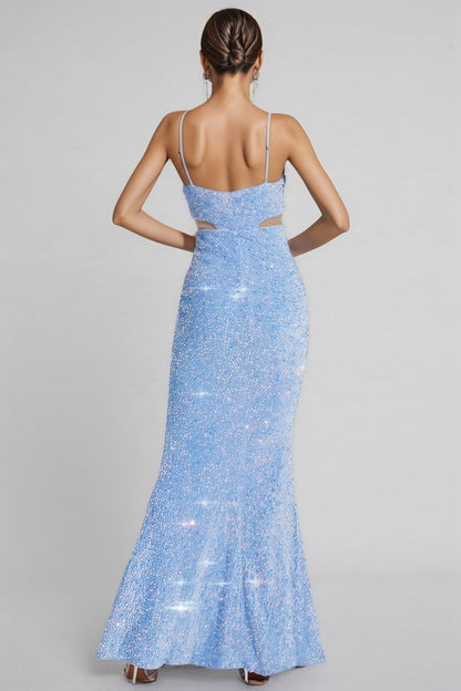Verze Blue Sequins Halter Maxi Dress