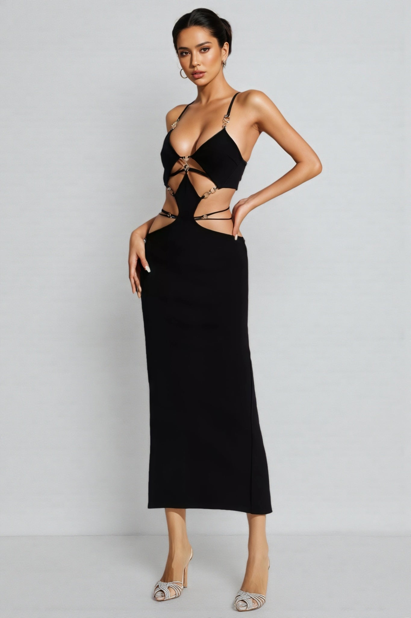 Belle Black Bandage Slip Maxi Dress