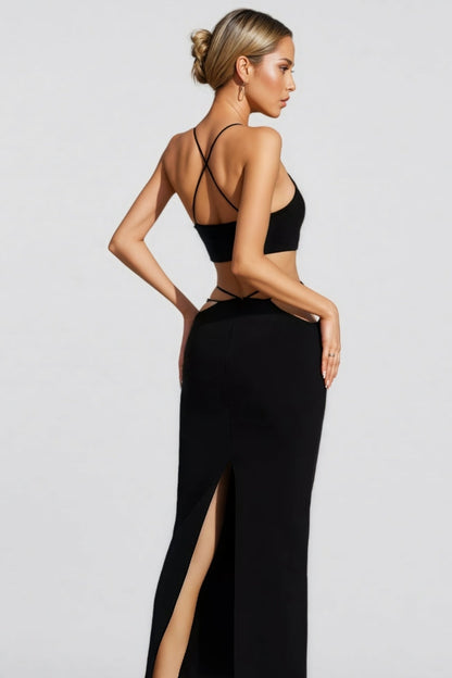 Belle Black Bandage Slip Maxi Dress