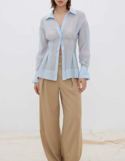 | Sheer Button-Up Blouse