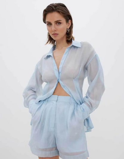 | Sheer Button-Up Blouse