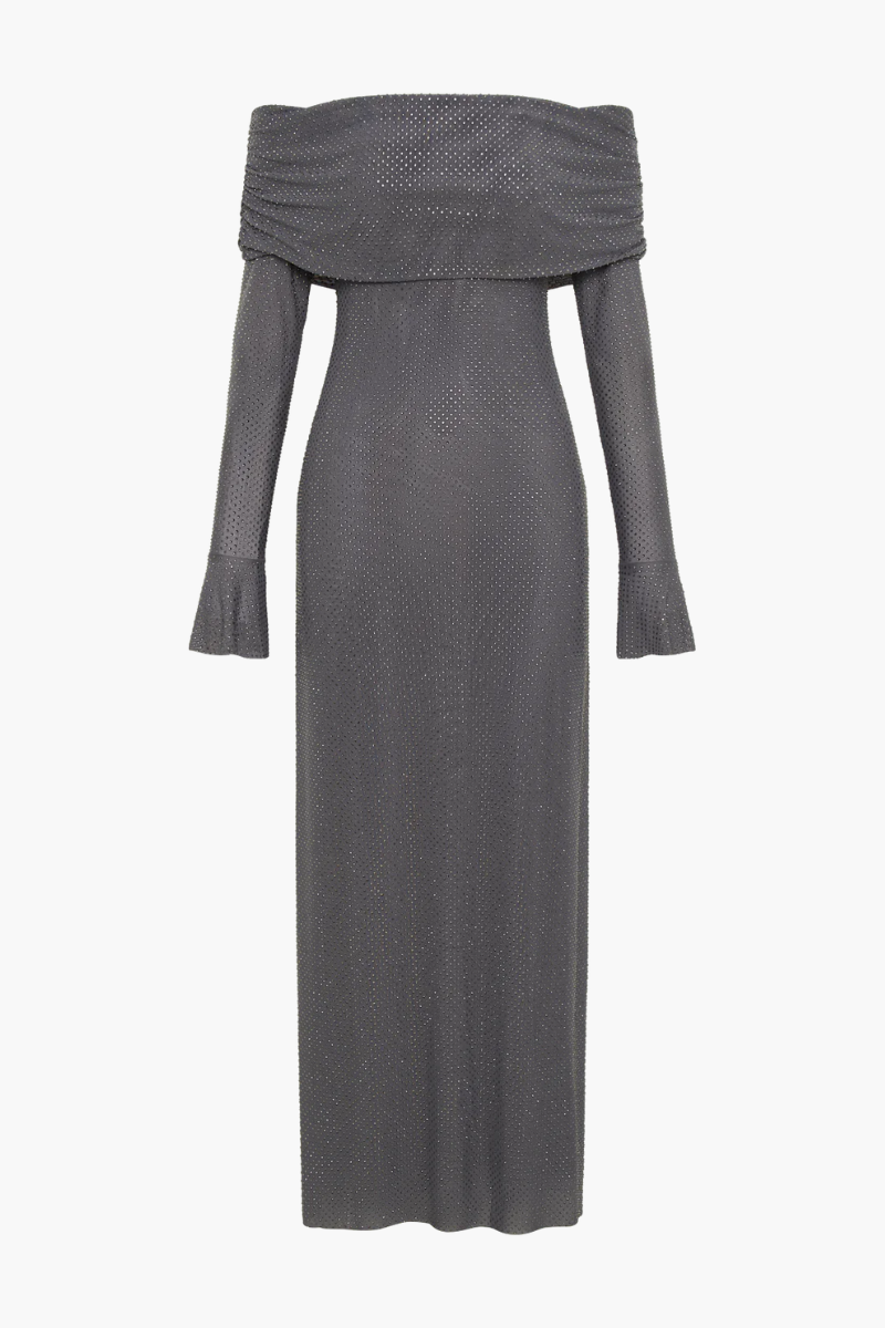 | Off Shoulder Shimmer Knit Evening Dress