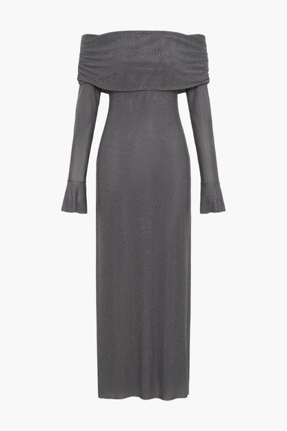 | Off Shoulder Shimmer Knit Evening Dress