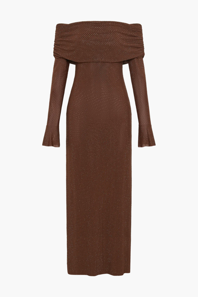 | Off Shoulder Shimmer Knit Evening Dress