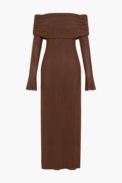 | Off Shoulder Shimmer Knit Evening Dress