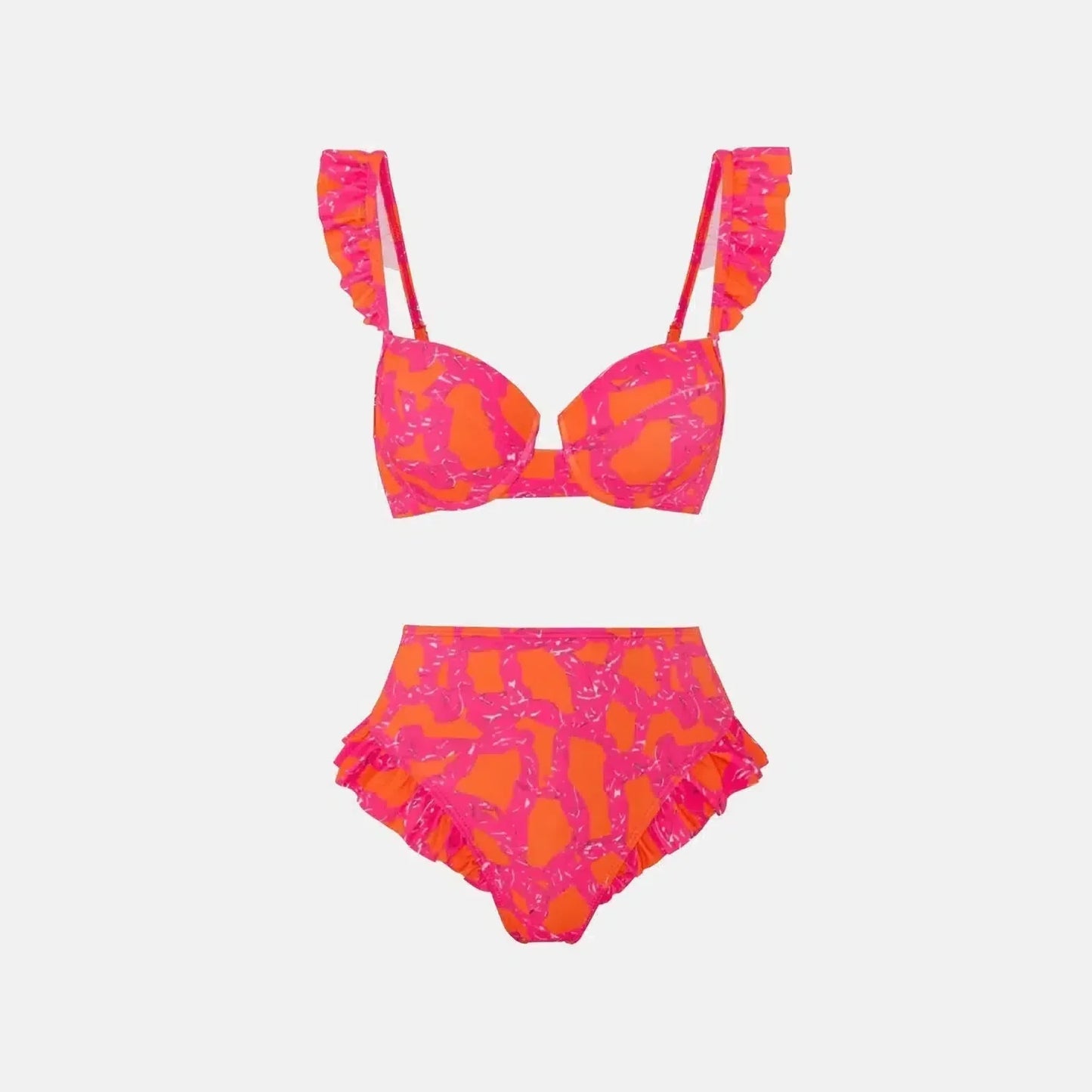 | Ruffled Bikini and Slit Skirt Set - Pink