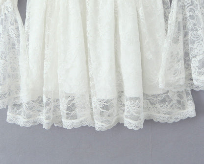 Lace Stitching Elegant Lady Lotus Rhizome Node Solid Color Dress Short Dress