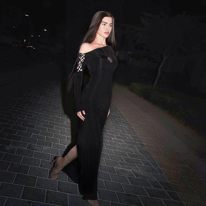 Maxi Dress Solid Color One Shoulder Cold Shoulder Slim Sheath Dress