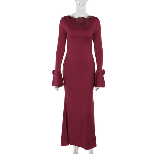 Socialite Elegant round Neck Rose Decorative Long Sleeve