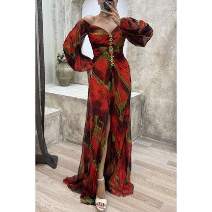 Party Pleated Long Sleeve Dress Loose Casual Dress