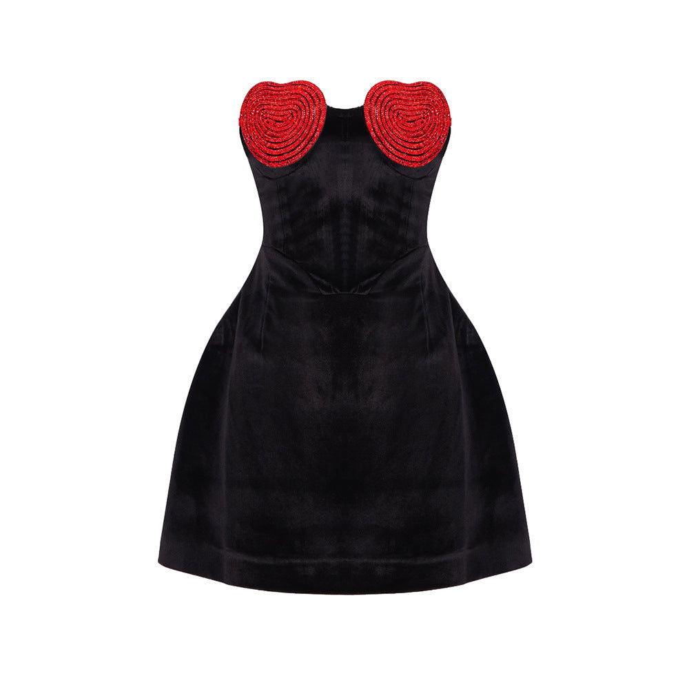 Peach Chest Diamond A line Velvet Dress Love Niche Dress