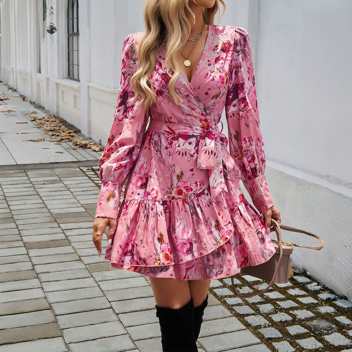 Dress Elegant V Neck Printed A Line Dress