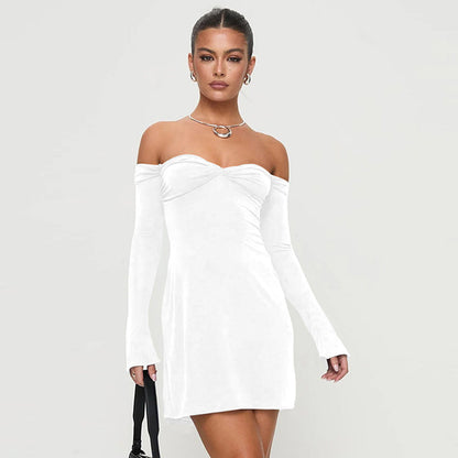 Long Sleeve Dress Off Neck Tube Top Backless Hip Dress